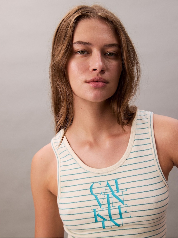 Calvin Klein Yellow Rib Stripe Tank Top - Image 5 of 5