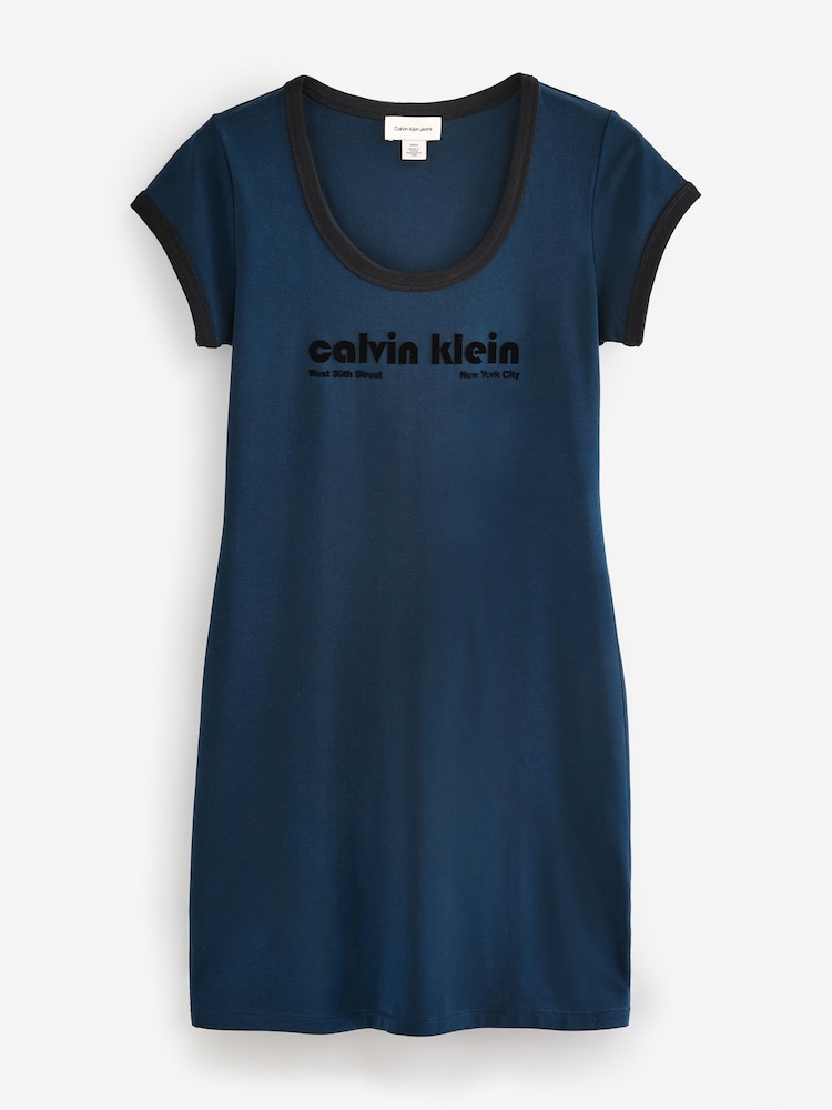 Calvin Klein Blue Short Sleeve Graphic Print Scoop Dress - Image 1 of 1