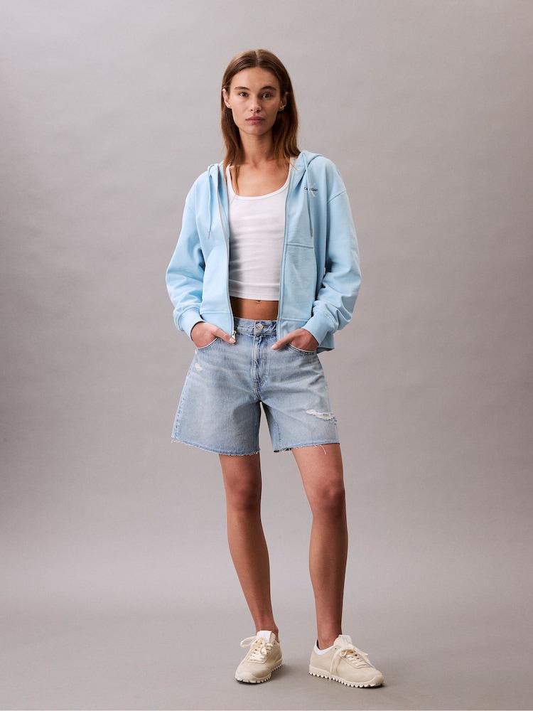 Calvin Klein Blue French Terry Zip Hoodie - Image 2 of 5