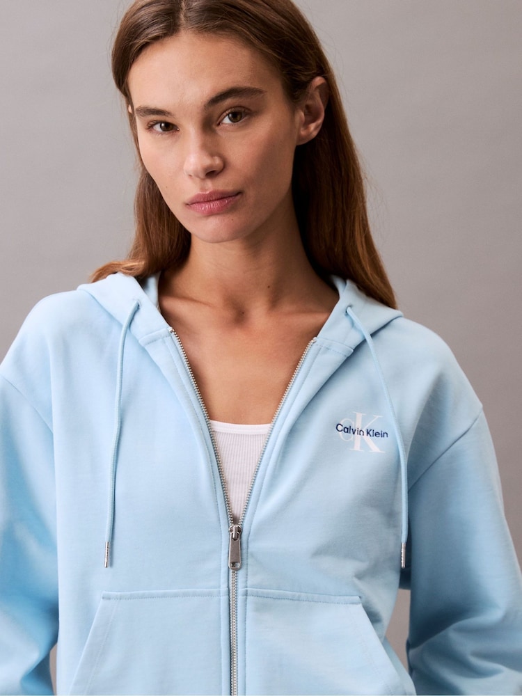Calvin Klein Blue French Terry Zip Hoodie - Image 5 of 5