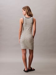Calvin Klein Cream Cotton Rib Stripe Dress - Image 2 of 5