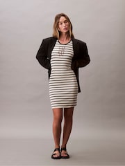 Calvin Klein Cream Cotton Rib Stripe Dress - Image 3 of 5