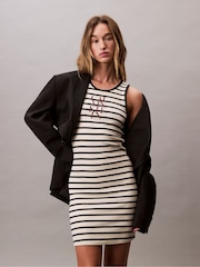 Calvin Klein Cream Cotton Rib Stripe Dress - Image 4 of 5