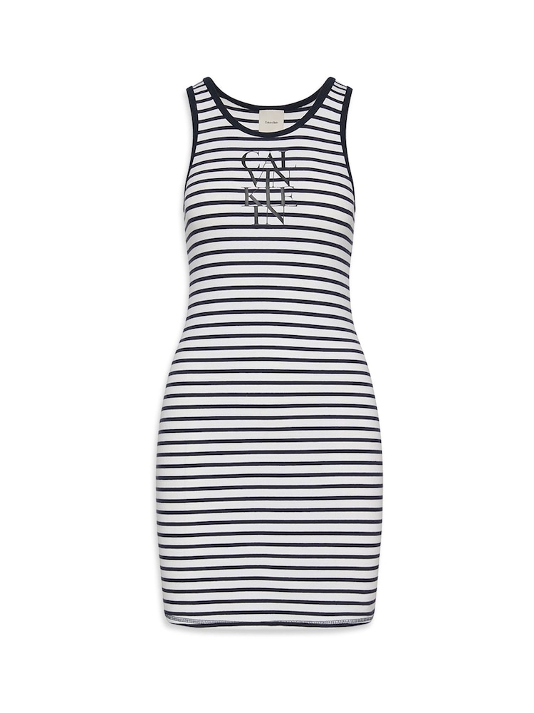 Calvin Klein Cream Cotton Rib Stripe Dress - Image 6 of 6