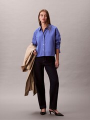 Calvin Klein Blue Boxy Cropped Stripe Shirt - Image 1 of 5