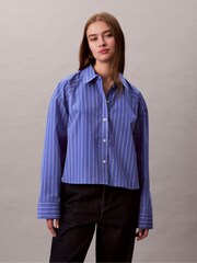 Calvin Klein Blue Boxy Cropped Stripe Shirt - Image 3 of 5