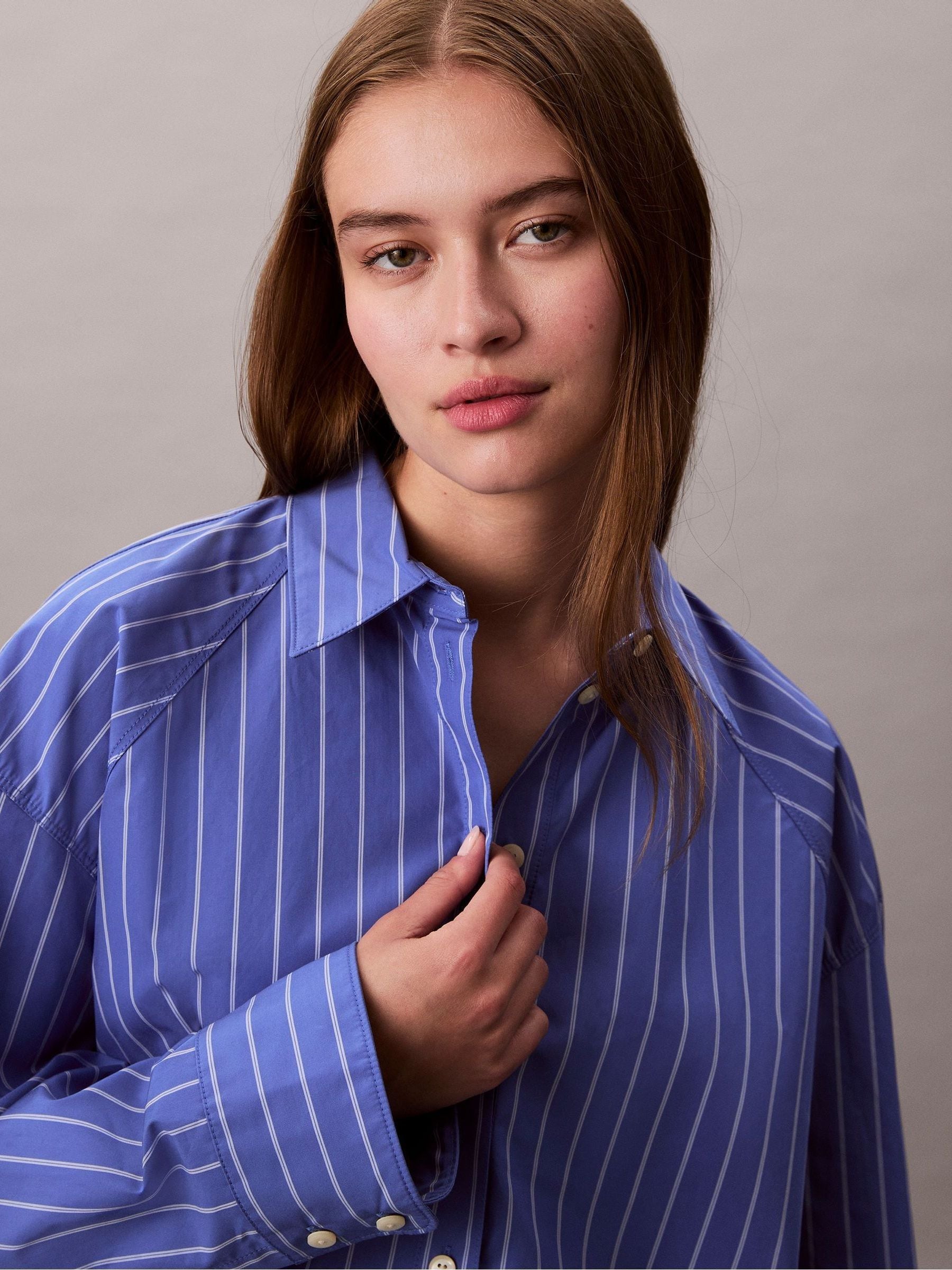 Buy Calvin Klein Blue Boxy Cropped Stripe Shirt from Next USA