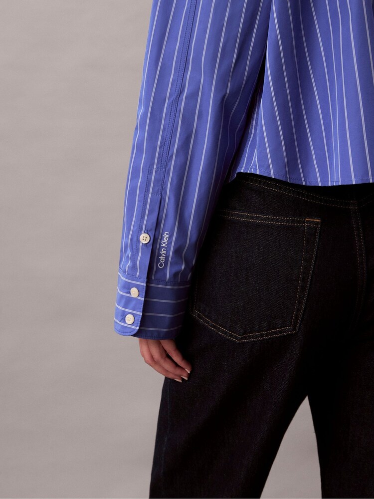 Calvin Klein Blue Boxy Cropped Stripe Shirt - Image 5 of 5