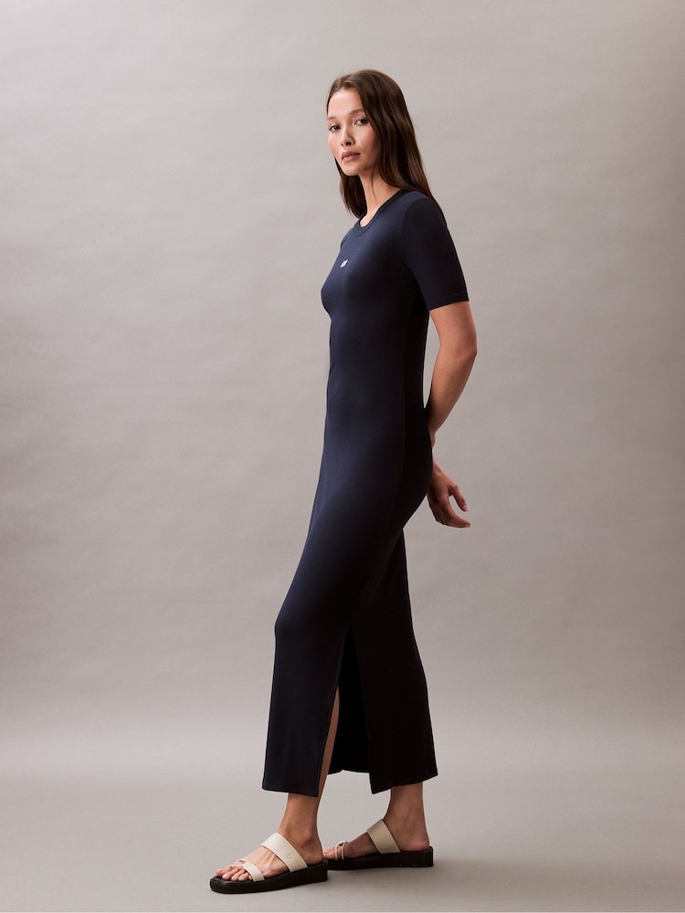 Buy Calvin Klein Blue Modal Rib Short Sleeve Rib Dress from Next USA