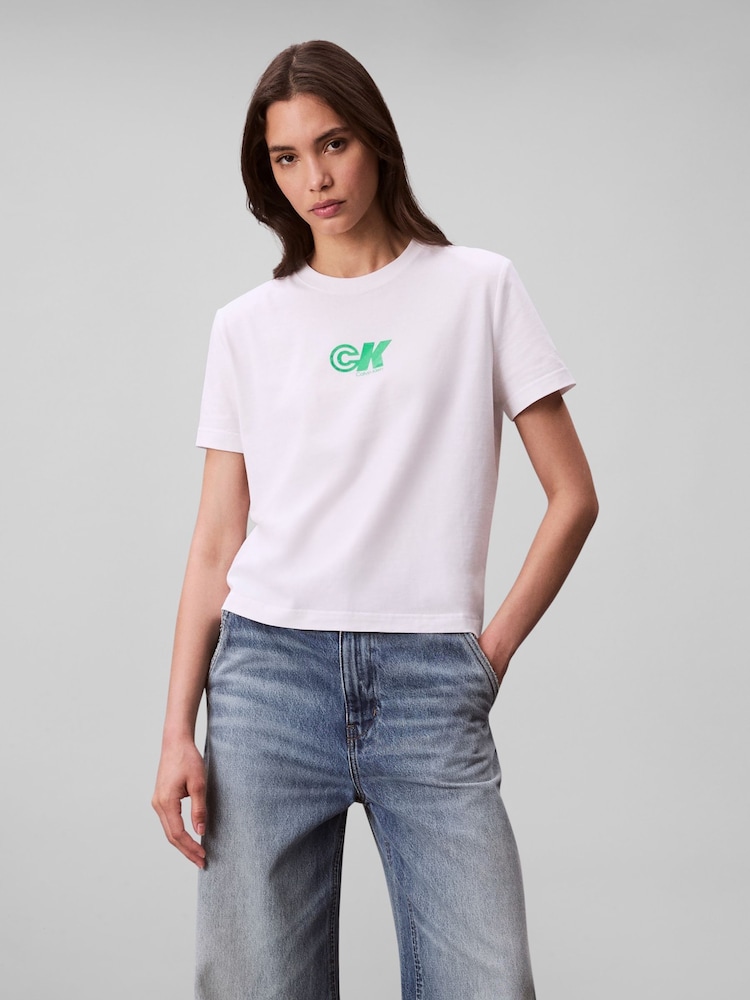 Calvin Klein White Short Sleeve T-Shirt - Image 1 of 5 Calvin Klein White Short Sleeve T-Shirt - Image 1 of 5