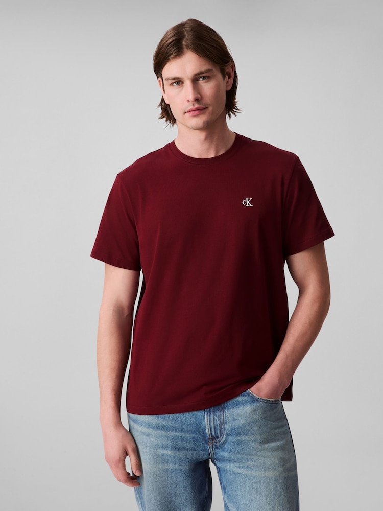 Calvin Klein Red Short Sleeve Easy Monogram T-Shirt - Image 1 of 5 Calvin Klein Red Short Sleeve Easy Monogram T-Shirt - Image 1 of 5