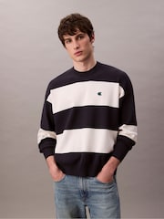 Calvin Klein Blue Relaxed Long Sleeve Striped Jumper - Image 1 of 5