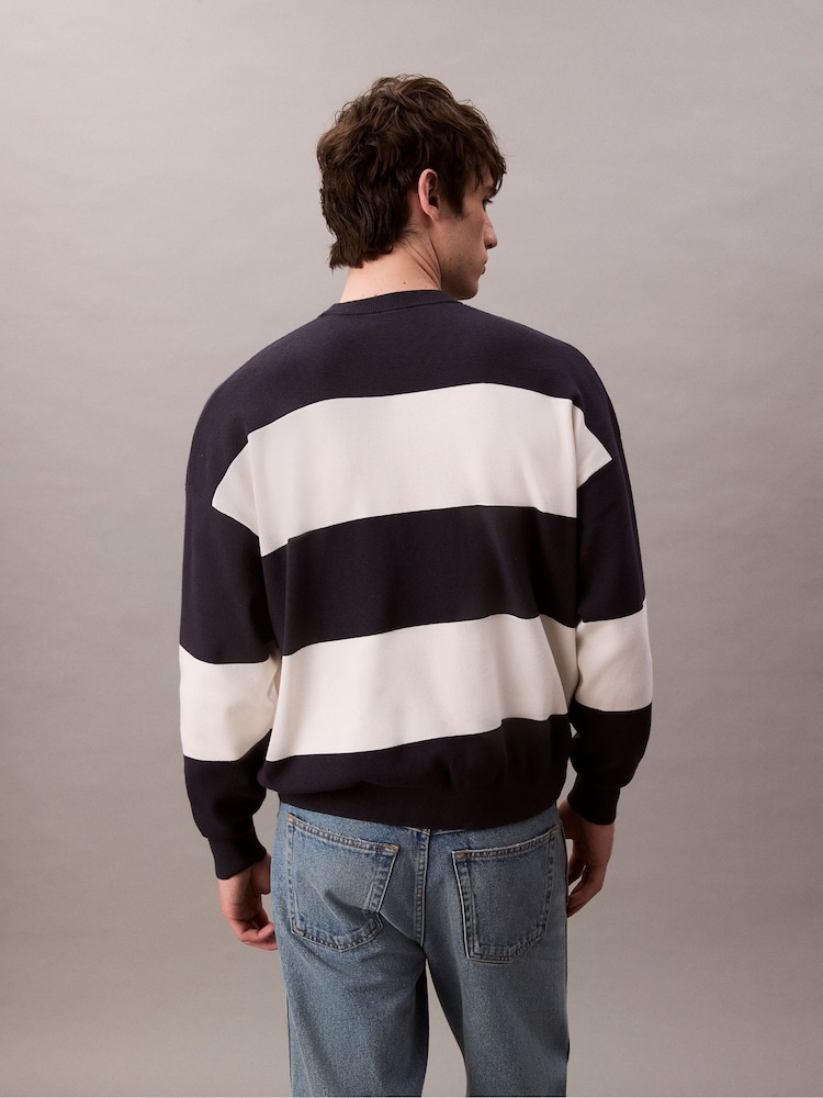 Calvin Klein Blue Relaxed Long Sleeve Striped Jumper - Image 2 of 5 Calvin Klein Blue Relaxed Long Sleeve Striped Jumper - Image 2 of 5