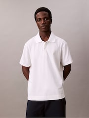 Calvin Klein White Snap Button Pique Polo Shirt - Image 1 of 6