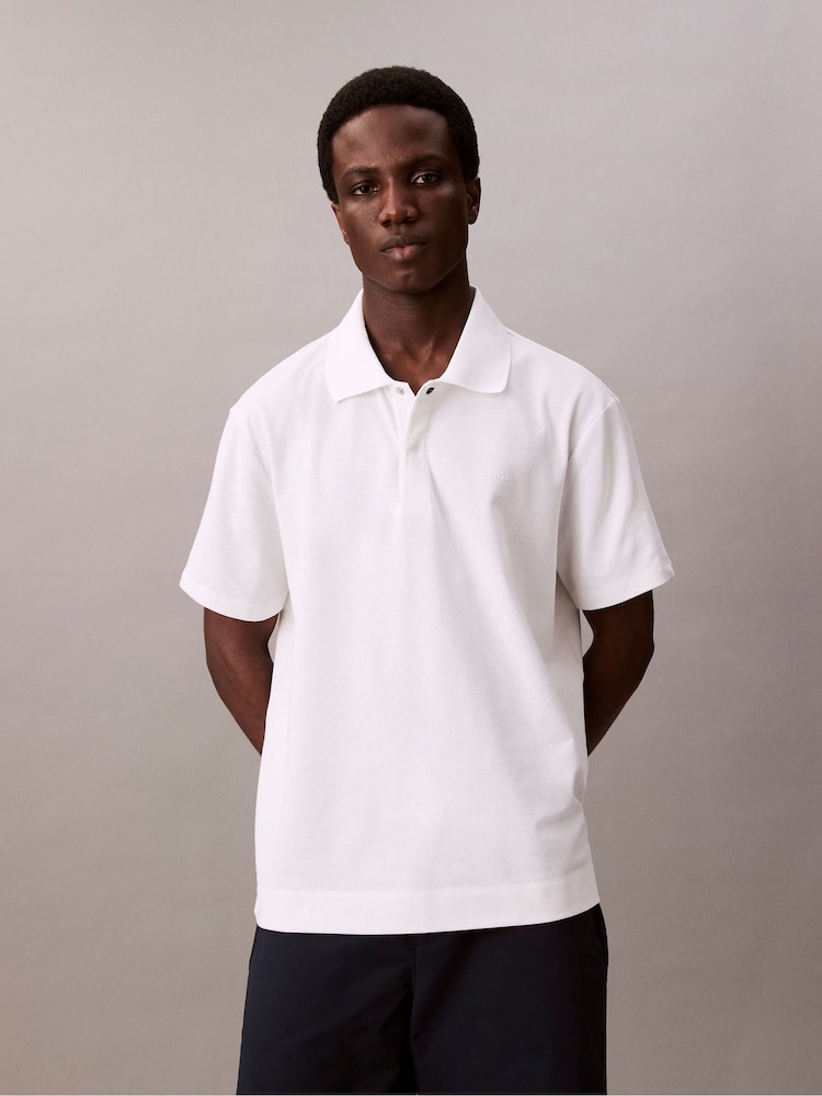 Calvin Klein White Snap Button Pique Polo Shirt - Image 1 of 6