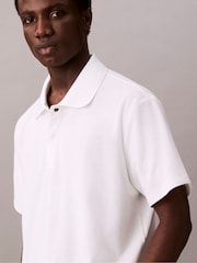 Calvin Klein White Snap Button Pique Polo Shirt - Image 4 of 6