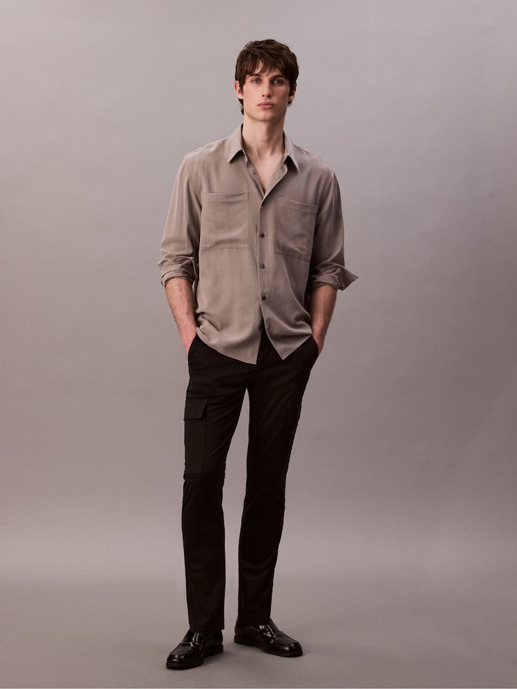 Calvin Klein Black Slim Cotton Stretch Cargo Trousers - Image 1 of 5