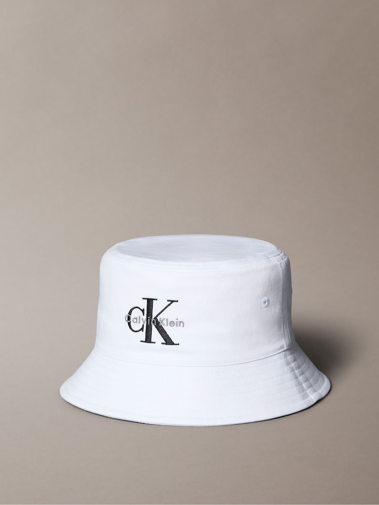 Calvin Klein White Monologo Embroidery Bucket Hat - Image 1 of 3