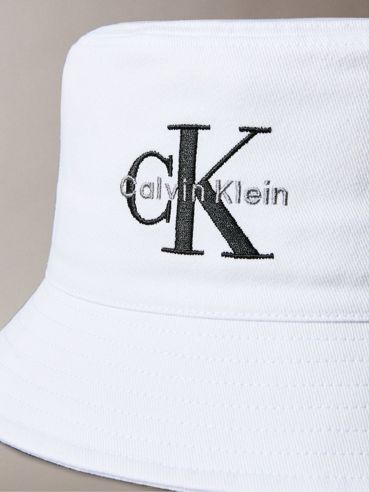 Calvin Klein White Monologo Embroidery Bucket Hat - Image 3 of 3