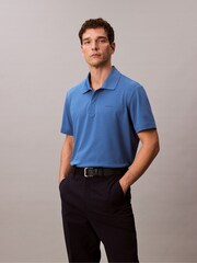 Calvin Klein Blue Pique Snap Button Polo Shirt - Image 1 of 5