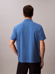 Calvin Klein Blue Pique Snap Button Polo Shirt - Image 2 of 5