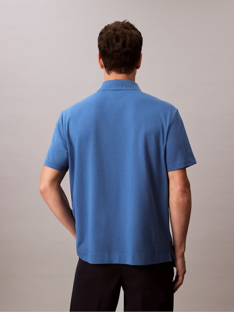 Calvin Klein Blue Pique Snap Button Polo Shirt - Image 2 of 5