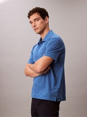 Calvin Klein Blue Pique Snap Button Polo Shirt - Image 3 of 5