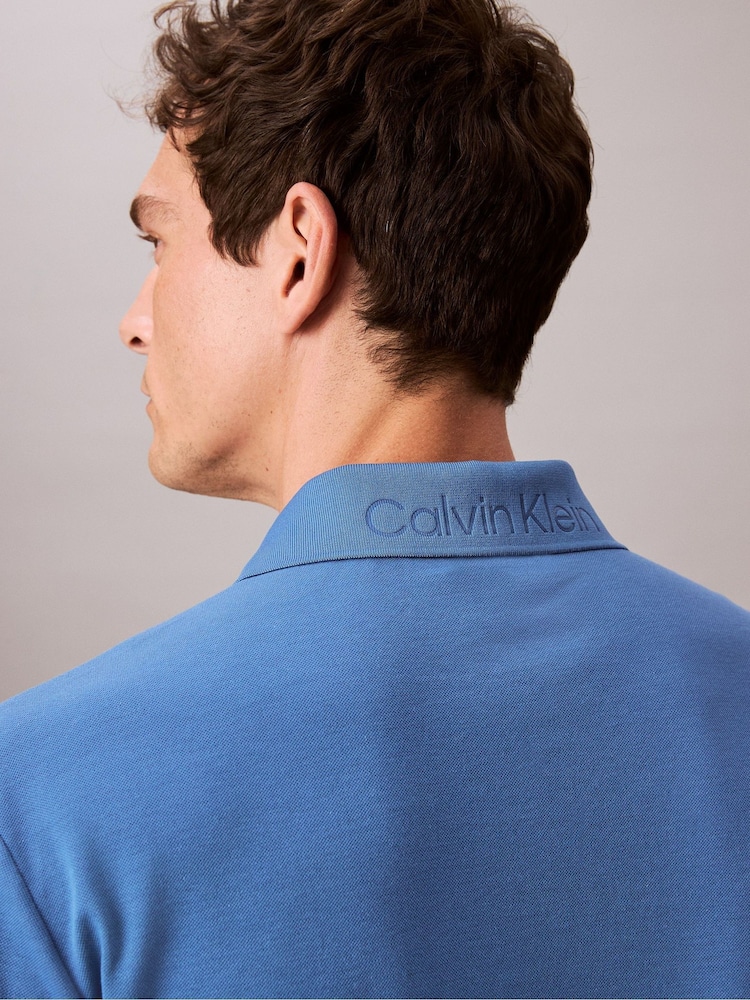Calvin Klein Blue Pique Snap Button Polo Shirt - Image 5 of 5