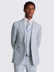 MOSS Blue Tailored Fit Light Linen Jacket - Image 1 of 5