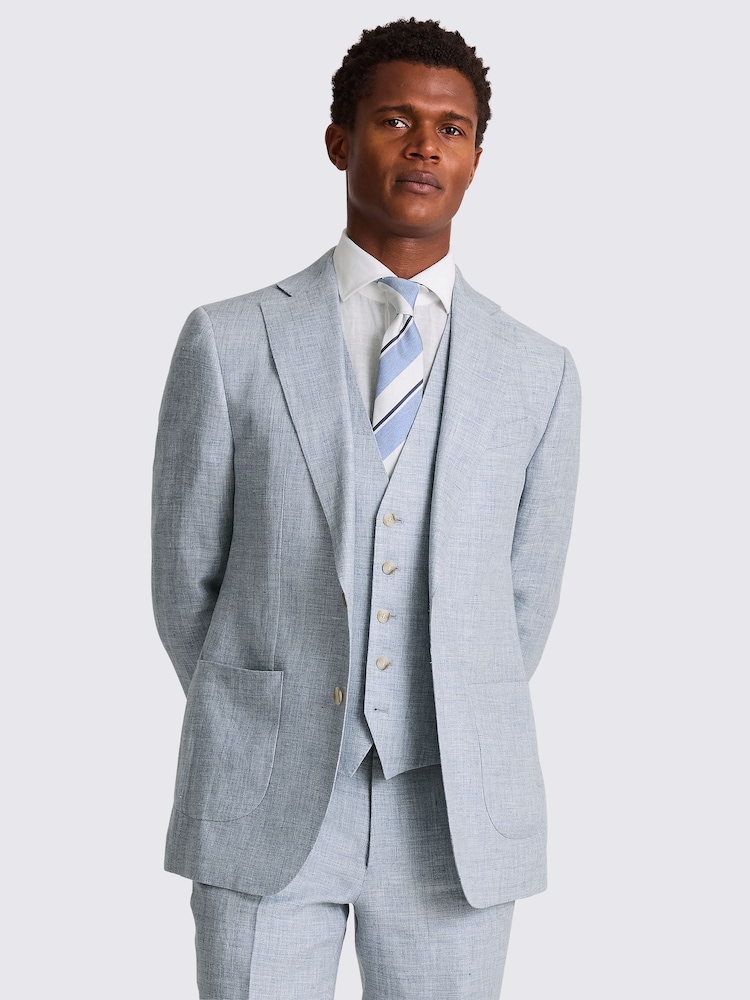 MOSS Blue Tailored Fit Light Linen Jacket - Image 1 of 5