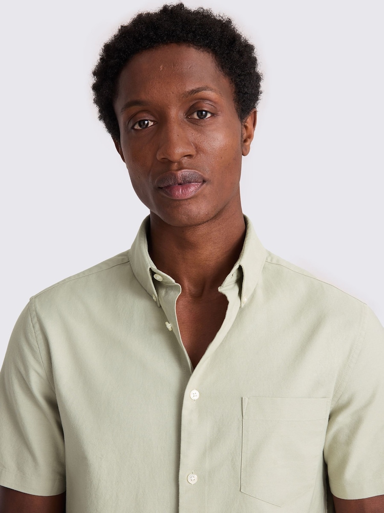 MOSS Green Short Sleeve Washed Oxford 100% Cotton Shirt - Image 2 of 3