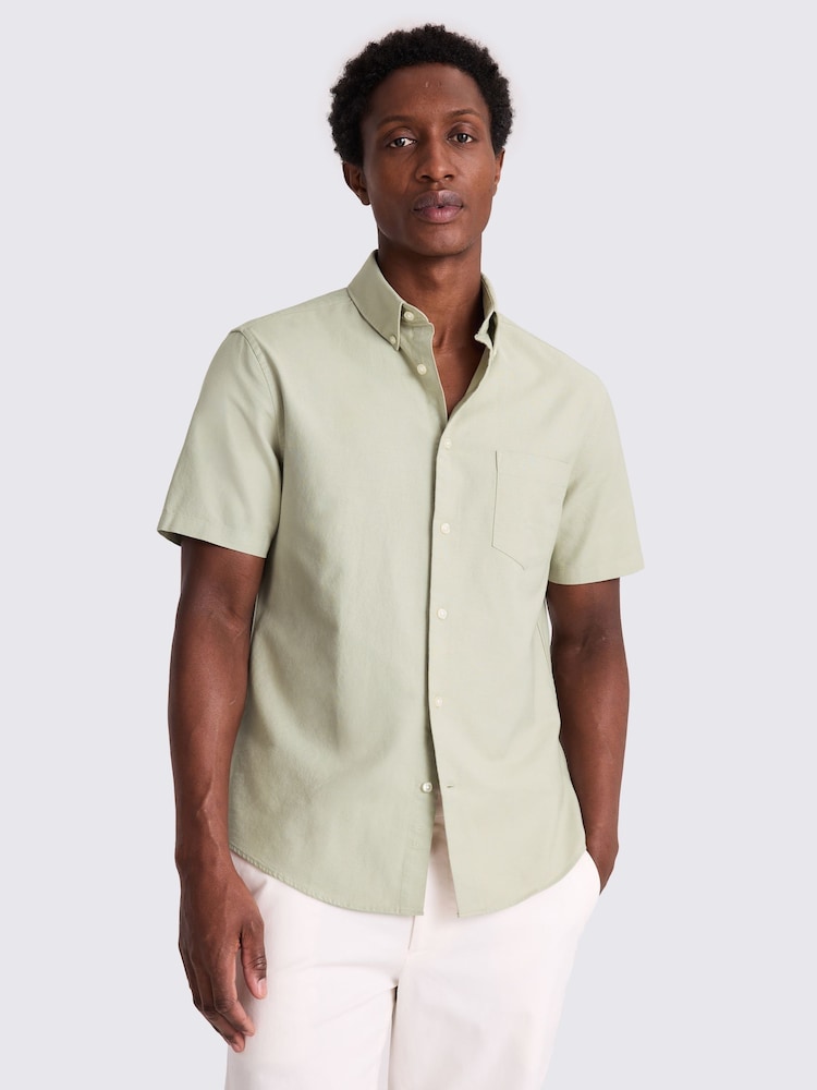 MOSS Green Short Sleeve Washed Oxford 100% Cotton Shirt - Image 3 of 3