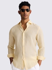 MOSS Yellow Tailored Fit 100% Linen Shirt - Image 4 of 4
