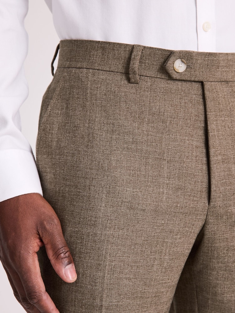 MOSS Brown Slim Fit Slub Trousers - Image 3 of 3