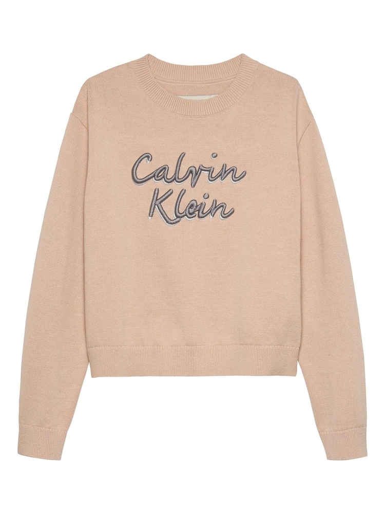 Calvin Klein Orange Logo Metallic Intersia Jumper - Image 6 of 6