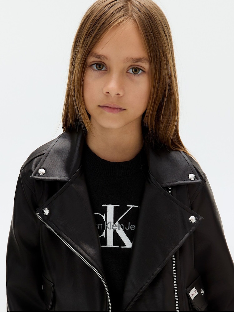 Calvin Klein Black Faux Leather Biker Jacket - Image 5 of 5 Calvin Klein Black Faux Leather Biker Jacket - Image 5 of 5