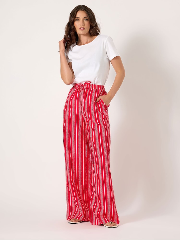 Long Tall Sally Red Printed Stripe Trousers - Image 2 of 5