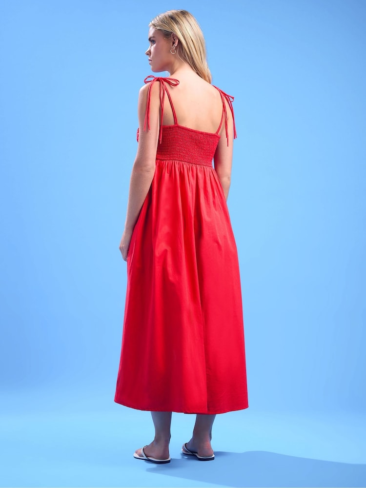 PixieGirl Petite Red Frilly Tie Strap Poplin Dress - Image 2 of 5