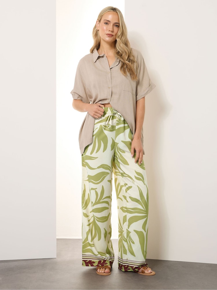 Long Tall Sally Green Printed Wide Leg Trousers - Image 1 of 5