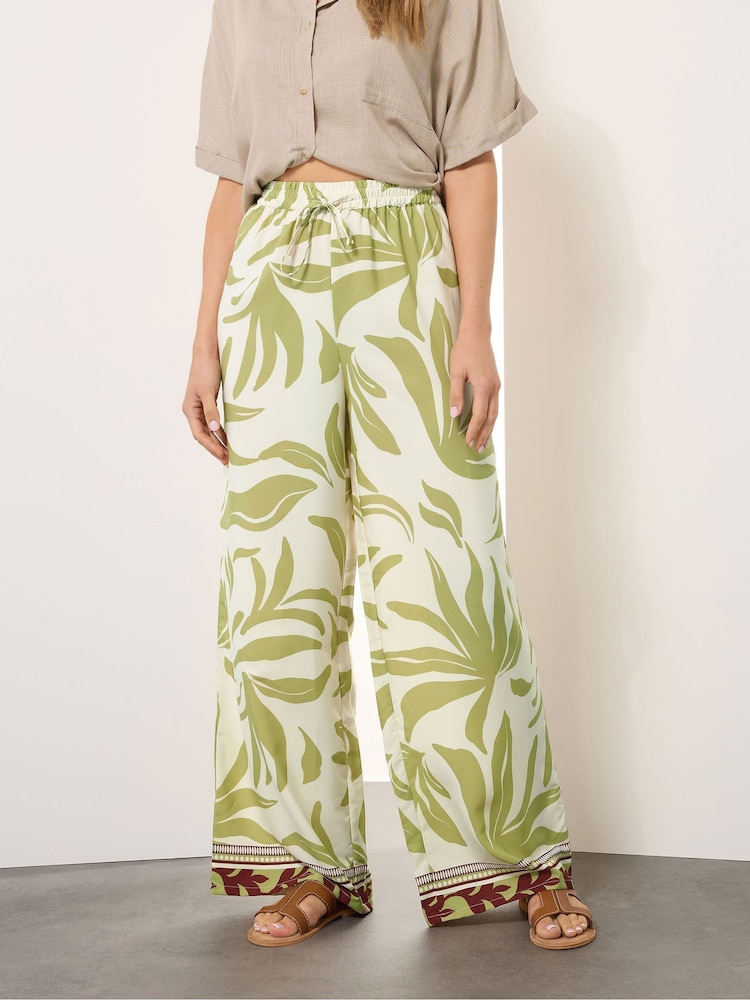 Long Tall Sally Green Printed Wide Leg Trousers - Image 2 of 5