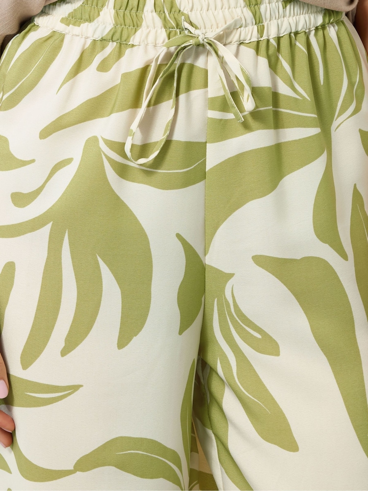 Long Tall Sally Green Printed Wide Leg Trousers - Image 5 of 5