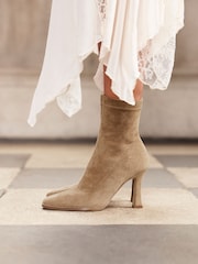 Linzi Natural Noelle Square Toe Heeled Sock Ankle Boots - Image 1 of 6