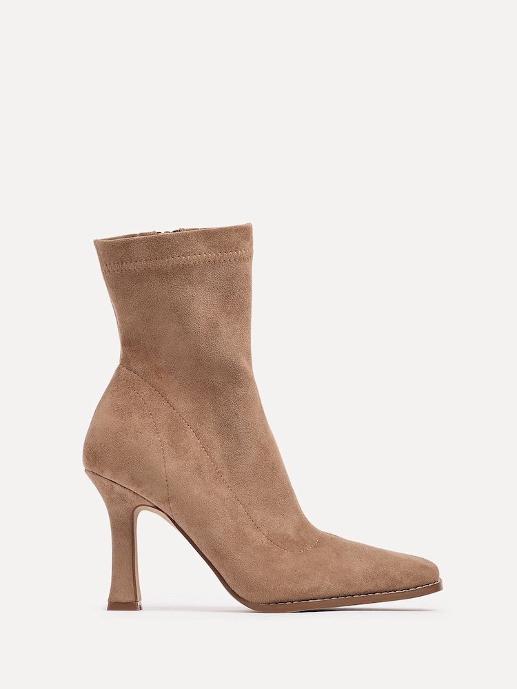 Linzi Natural Noelle Square Toe Heeled Sock Ankle Boots - Image 2 of 6