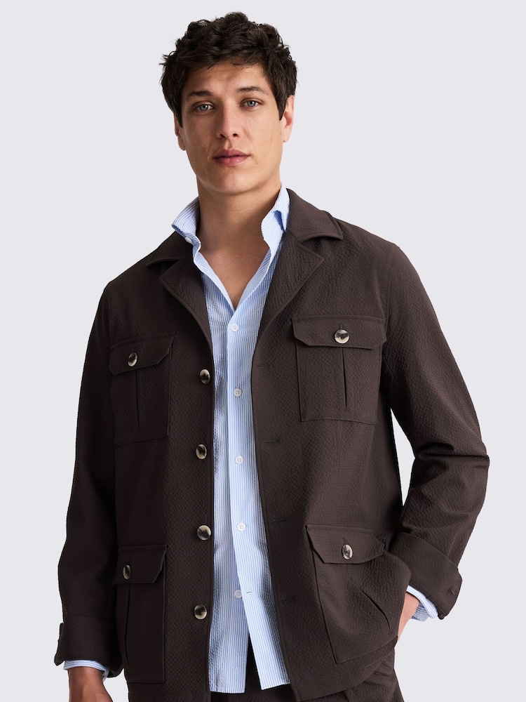 MOSS Brown Seersucker Safari Shacket - Image 2 of 5