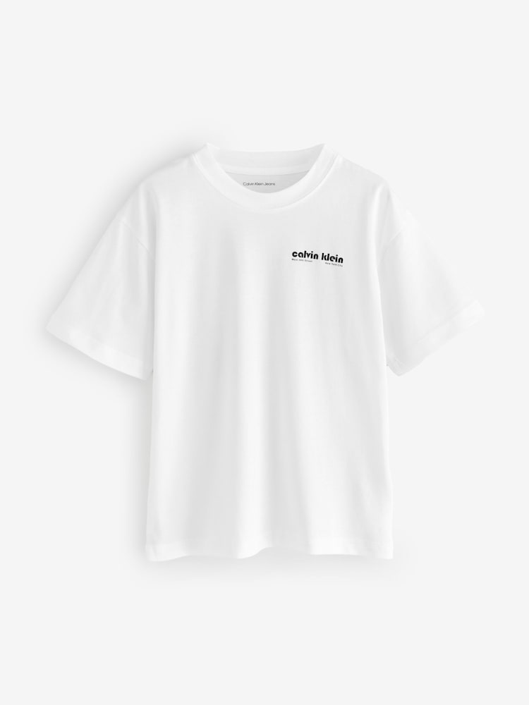 Calvin Klein White Relaxed Geo Backprint T-Shirt - Image 1 of 2 Calvin Klein White Relaxed Geo Backprint T-Shirt - Image 1 of 2