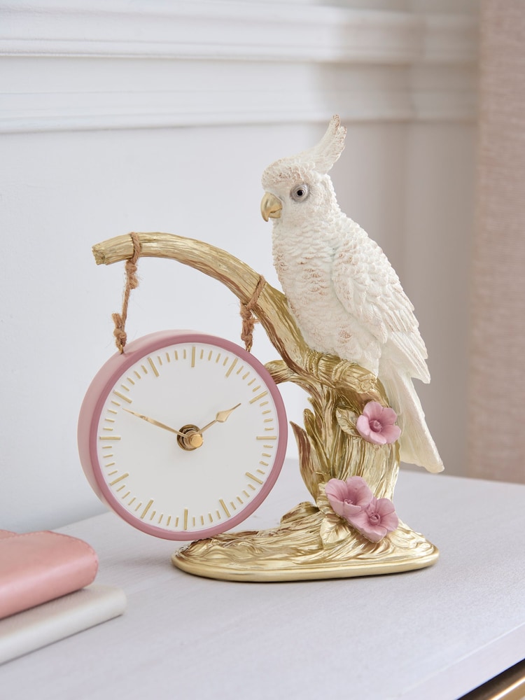 White and Gold Cockatoo Mantel Clock - Image 1 of 3