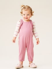 Angel & Rocket Pink Mila Frill Shoulder Dungaree And Print Bodysuit - Image 1 of 7