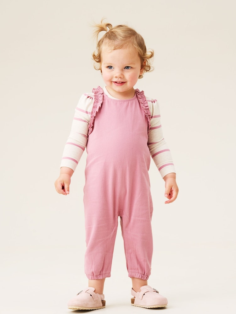 Angel & Rocket Pink Mila Frill Shoulder Dungaree And Print Bodysuit - Image 1 of 7