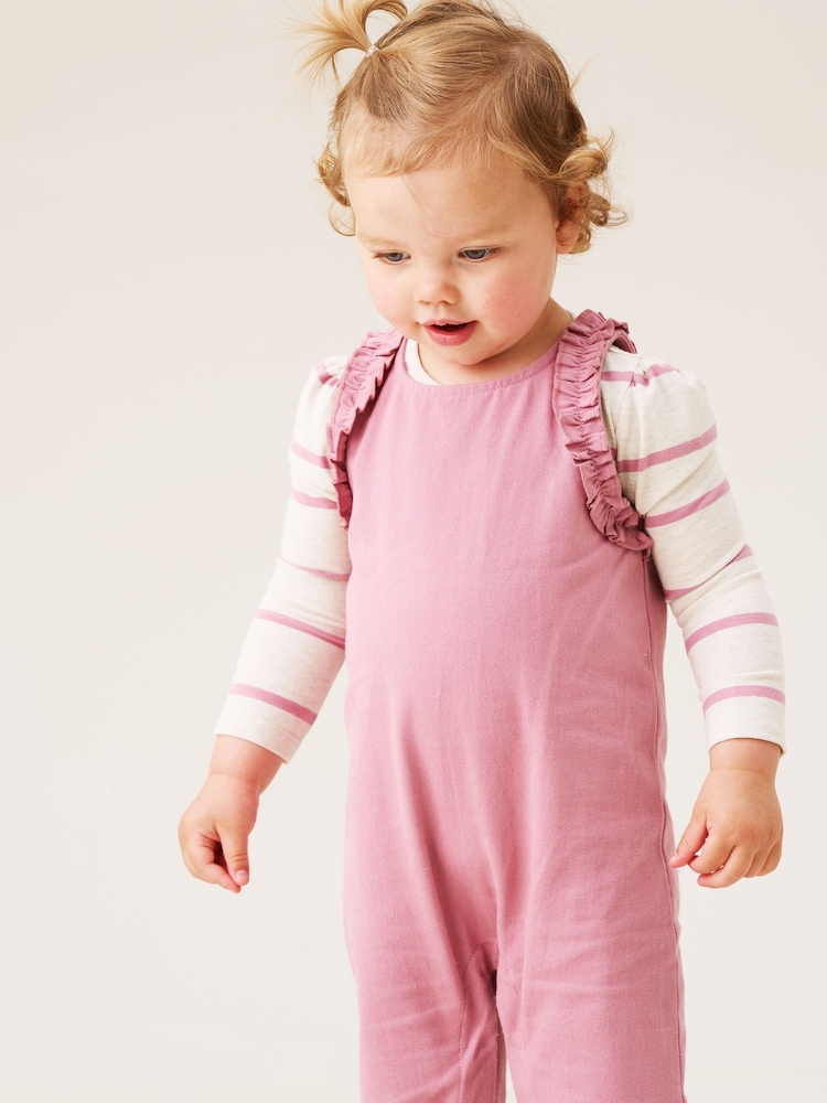 Angel & Rocket Pink Mila Frill Shoulder Dungaree And Print Bodysuit - Image 2 of 7