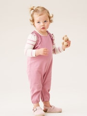 Angel & Rocket Pink Mila Frill Shoulder Dungaree And Print Bodysuit - Image 4 of 7